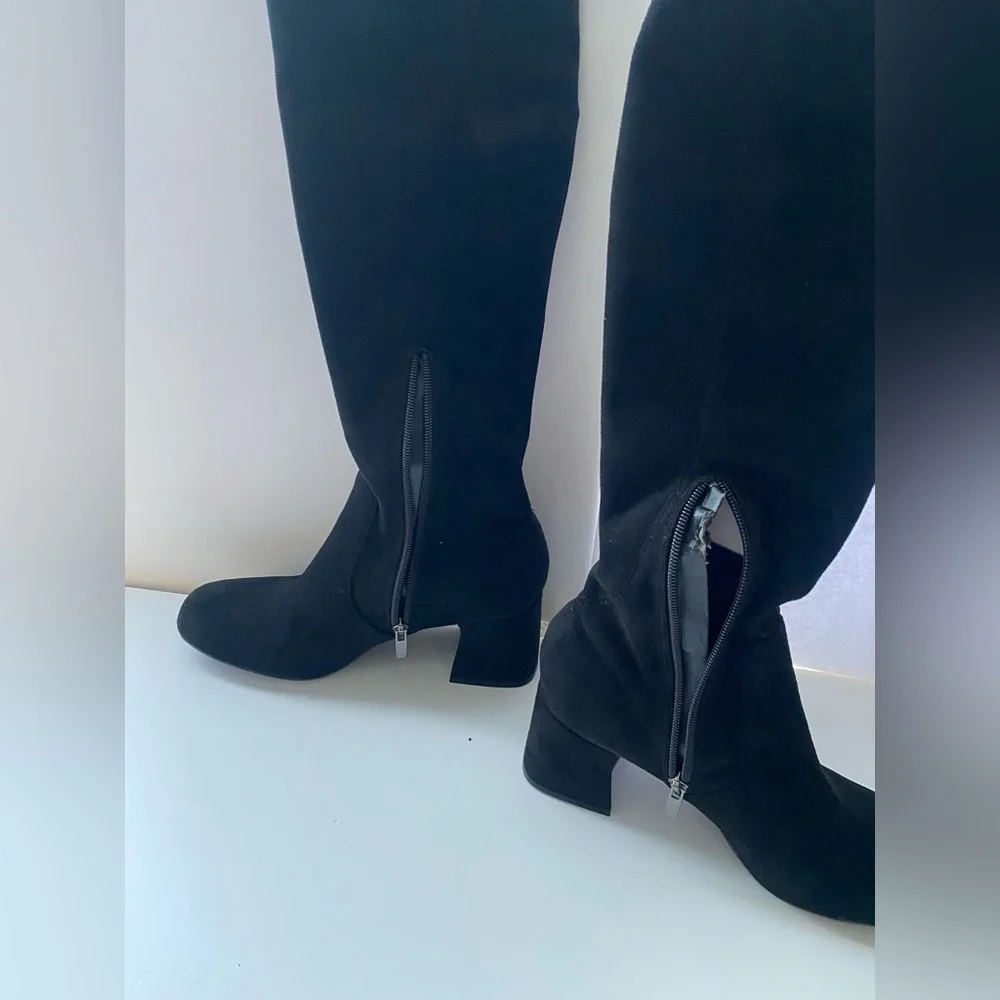 Nine West Blocky 02 black suede thigh high over the knee boots 8.5